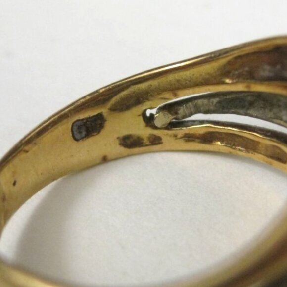 Gold Filled Plated Ring Abstract Modernist Two Tone Wave Design Ring 5 gram - Picture 5 of 10